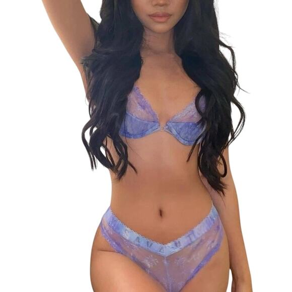 Savage X Fenty Undie, Curvy Printed Lace Brazilian, Purple Rain Tie Dye Print 2X - Picture 5 of 6